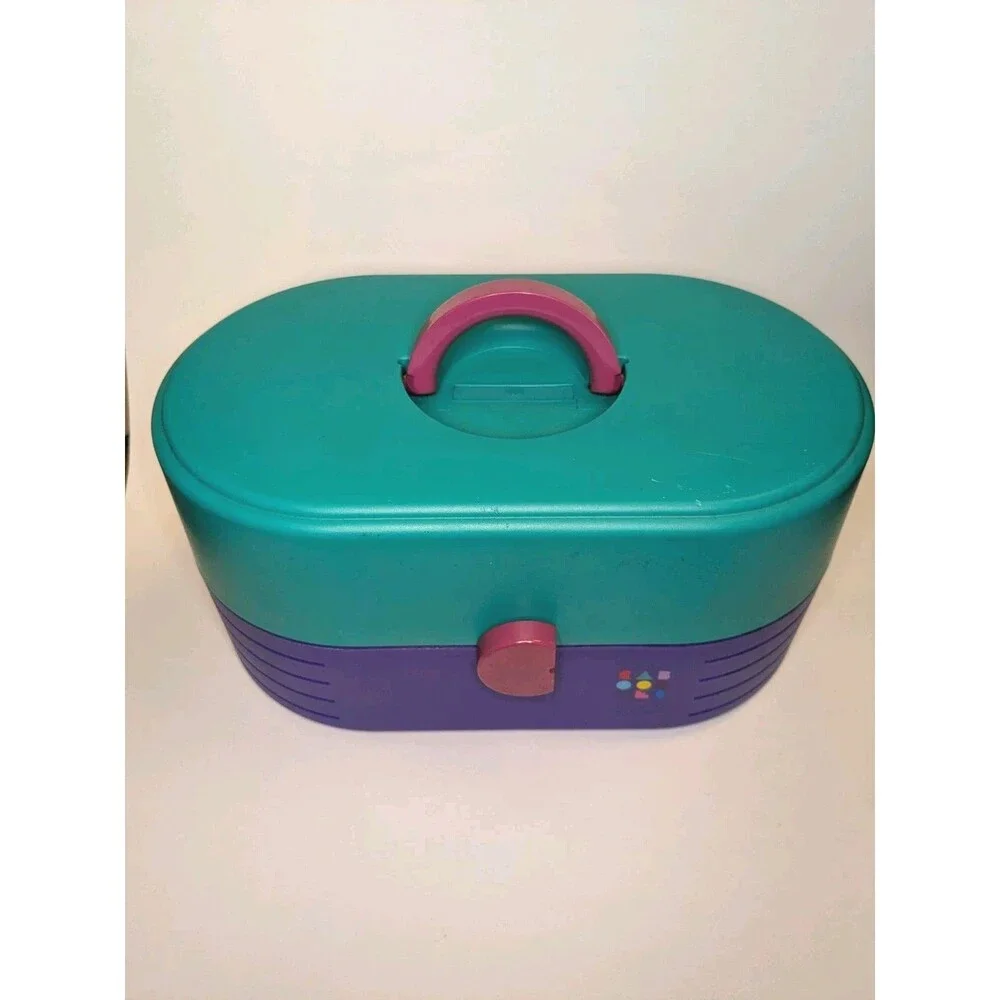 Vintage Caboodles Makeup Case Teal Purple Pink Mirror 3 Tier Organizer Girl 2640
